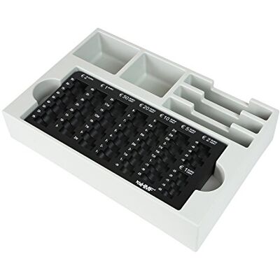 HMF Bandeja para moedas de euro, com função de contagem, 3 compartimentos para notas, 35 × 23,5 × 7 cm, preta HMF Bandeja para moedas de euro, com função de contagem, 3 compartimentos para notas, 35 × 23,5 × 7 cm, preta
