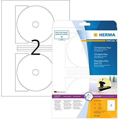 HERMA Etiquetas para CD e DVD (10 folhas, 20 unidades), branco HERMA Etiquetas para CD e DVD (10 folhas, 20 unidades), branco