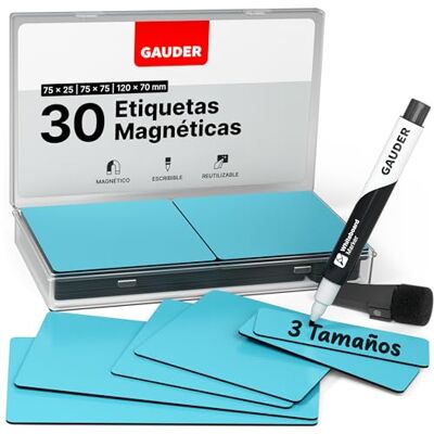 GAUDER Etiquetas magnéticas reutilizáveis, Kanban (30 unidades, 3 tamanhos) Ímanes para escrever e cartões magnéticos para quadro branco, tabuleiro Kanban e frigorífico, com marcador incluído GAUDER Etiquetas magnéticas reutilizáveis, Kanban (30 unidades, 3 tamanhos) Ímanes para escrever e cartões magnéticos para quadro branco, tabuleiro Kanban e frigorífico, com marcador incluído