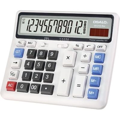 OSALO Calculadora de Mesa com Ecrã LCD Extra Grande com Botão Grande, calculadora electrónica de 12 dígitos (OS-2135 Pro) OSALO Calculadora de Mesa com Ecrã LCD Extra Grande com Botão Grande, calculadora electrónica de 12 dígitos (OS-2135 Pro)