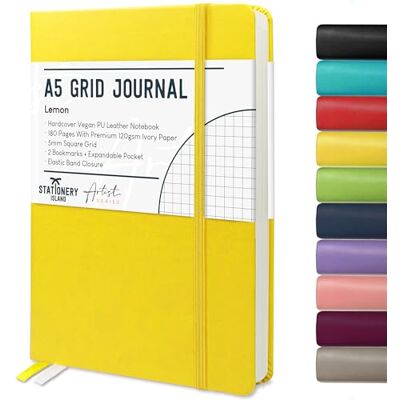 Stationery Island Caderno Quadriculado A5, Capa Dura de Papel Quadriculado de Caderno com Papel Grosso Premium de 120 g/m², Caderno de Quadrícula de 180 Páginas Para Estudar, Planificar, Diário Stationery Island Caderno Quadriculado A5, Capa Dura de Papel Quadriculado de Caderno com Papel Grosso Premium de 120 g/m², Caderno de Quadrícula de 180 Páginas Para Estudar, Planificar, Diário