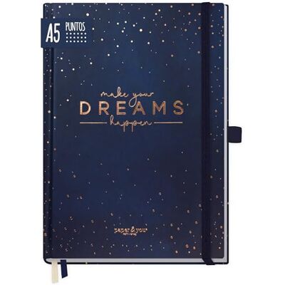 Häfft paper&you® Premium Journal pontilhado A5 "Make your dreams happen" caderno de notas com pontos, papel grosso 120g/m², 188 páginas numeradas, agenda sustentável e respeitador do clima Häfft paper&you® Premium Journal pontilhado A5 "Make your dreams happen" caderno de notas com pontos, papel grosso 120g/m², 188 páginas numeradas, agenda sustentável e respeitador do clima
