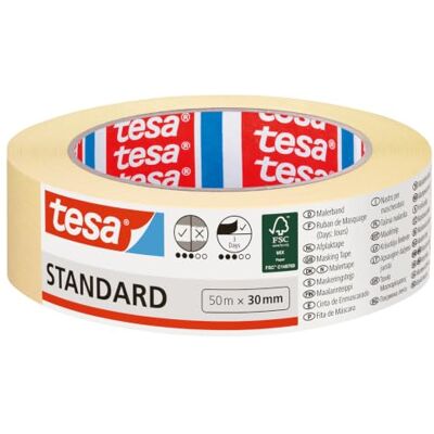 tesa Fita de pintura STANDARD, fita de pintor, removível sem resíduos até 2 dias depois, sem solventes, largura, 50 m x 30 mm tesa Fita de pintura STANDARD, fita de pintor, removível sem resíduos até 2 dias depois, sem solventes, largura, 50 m x 30 mm