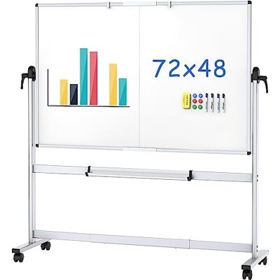 VIZ-PRO Ardósia branca magnética móvel de dupla face com rodas 180 x 120 cm Ardósia grande com moldura de alumínio, rotação de 360°, ideal para escritório, escola e casa VIZ-PRO Ardósia branca magnética móvel de dupla face com rodas 180 x 120 cm Ardósia grande com moldura de alumínio, rotação de 360°, ideal para escritório, escola e casa
