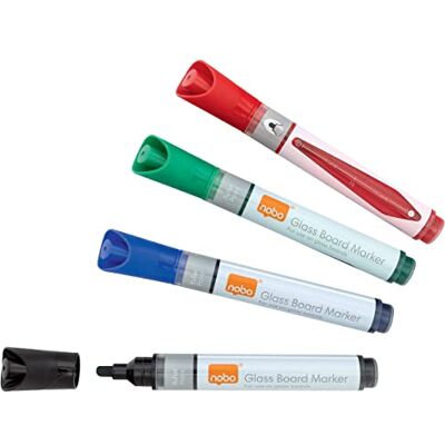 Nobo Marcadores de tinta líquida para ardósia de vidro, ponta redonda de 3 mm, 4 marcadores de ardósia, apagados a seco, Nobo Marcadores de tinta líquida para ardósia de vidro, ponta redonda de 3 mm, 4 marcadores de ardósia, apagados a seco,