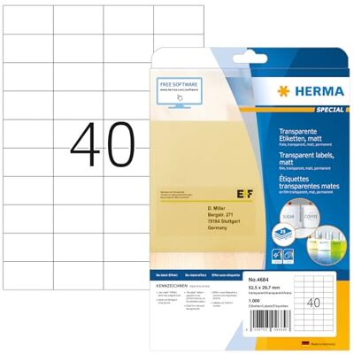 HERMA Pack de 1000 etiquetas, 52,5 x 29,7 mm, transparente HERMA Pack de 1000 etiquetas, 52,5 x 29,7 mm, transparente