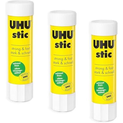 UHU Stic Cola em barra sem solventes, aplicação transparente, 8 g, 3 unidades UHU Stic Cola em barra sem solventes, aplicação transparente, 8 g, 3 unidades