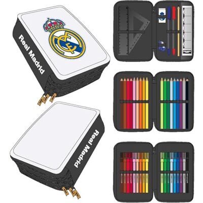 CERDÁ LIFE'S LITTLE MOMENTS Plumier com acessórios Giotto Real Madrid com lápis, marcadores e canetas de feltro estojo escolar triplo para fãs de futebol CERDÁ LIFE'S LITTLE MOMENTS Plumier com acessórios Giotto Real Madrid com lápis, marcadores e canetas de feltro estojo escolar triplo para fãs de futebol