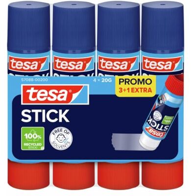 tesa Stick Cola em barra de logótipo ecológico, barra de cola sem cheiro para papel e cartão, sem solventes e ecológico, 4 x 20 g tesa Stick Cola em barra de logótipo ecológico, barra de cola sem cheiro para papel e cartão, sem solventes e ecológico, 4 x 20 g
