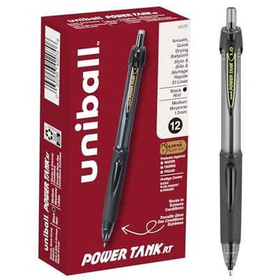 Uni-Ball PowerTank Canetas retráteis, ponta ousada (1,0 mm), barril preto, tinta preta, 12 unidades Uni-Ball PowerTank Canetas retráteis, ponta ousada (1,0 mm), barril preto, tinta preta, 12 unidades