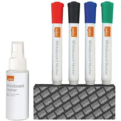 Nobo Kit básico de acessórios para ardósia branca com apagamento a seco, inclui 4 marcadores de cores, apagador e spray de limpeza de 50 ml, marcadores de baixo odor, para escritório e casa Nobo Kit básico de acessórios para ardósia branca com apagamento a seco, inclui 4 marcadores de cores, apagador e spray de limpeza de 50 ml, marcadores de baixo odor, para escritório e casa