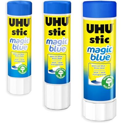UHU Stic Magic Cola em barra sem solventes, secagem transparente, 8 g/21 g/40 g, 1 tamanho de cada pacote, 3 UHU Stic Magic Cola em barra sem solventes, secagem transparente, 8 g/21 g/40 g, 1 tamanho de cada pacote, 3