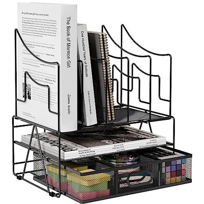 EasyPAG Organizador de 3 níveis para secretária, tamanho A4, de malha, organizador de papel, revistas, com gaveta de papelaria, cor preta EasyPAG Organizador de 3 níveis para secretária, tamanho A4, de malha, organizador de papel, revistas, com gaveta de papelaria, cor preta