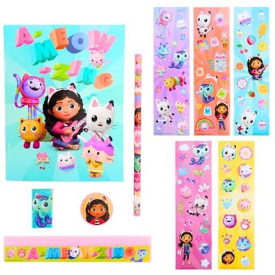 Gabby's Doll House Conjunto de papelaria, inclui livro de laptop, régua, borracha de apagar, lápis e autocolantes, presente conjunto de papelaria para meninas Gabby's Doll House Conjunto de papelaria, inclui livro de laptop, régua, borracha de apagar, lápis e autocolantes, presente conjunto de papelaria para meninas