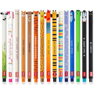 Legami Conjunto de 15 canetas de gel apagáveis com tinta térmica apagável, gama de cores de tinta e desenhos de barril, ponta de 0,7 mm, desenhos de animais, panda, frango, dinossauro, etc Legami Conjunto de 15 canetas de gel apagáveis com tinta térmica apagável, gama de cores de tinta e desenhos de barril, ponta de 0,7 mm, desenhos de animais, panda, frango, dinossauro, etc
