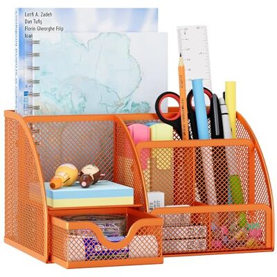EasyPAG Organizador de Mesa com 7 Compartimentos em Metal e Malha, Porta-lápis, Suporte para Lápis, Armazenamento para Escritório, Laranja EasyPAG Organizador de Mesa com 7 Compartimentos em Metal e Malha, Porta-lápis, Suporte para Lápis, Armazenamento para Escritório, Laranja