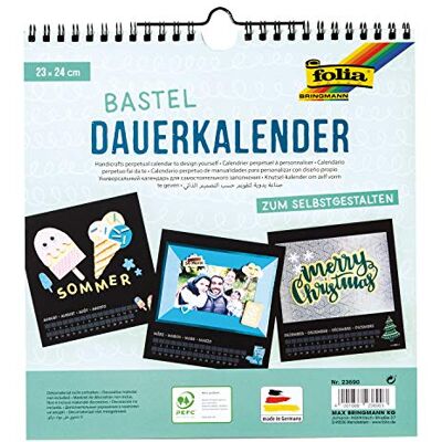 Folia 23690 Calendário permanente personalizável (23 x 24 cm), preto e prateado Folia 23690 Calendário permanente personalizável (23 x 24 cm), preto e prateado