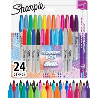 Sharpie Marcadores permanentes Electro Pop ponta fina cores especiais sortidas, pacote de 24 marcadores material escolar ideal Sharpie Marcadores permanentes Electro Pop ponta fina cores especiais sortidas, pacote de 24 marcadores material escolar ideal