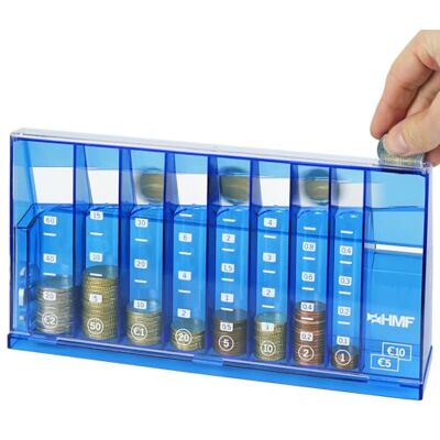 HMF Classificador de moedas, mealheiro para coleção 24 x 5 x 12 cm, azul HMF Classificador de moedas, mealheiro para coleção 24 x 5 x 12 cm, azul