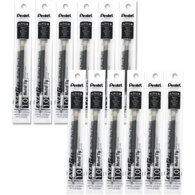 Pentel Recarga de tinta para caneta (12 unidades, tinta de gel, ponta de metal de 1 mm, tinta preta) Pentel Recarga de tinta para caneta (12 unidades, tinta de gel, ponta de metal de 1 mm, tinta preta)