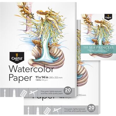 ART Papel de aguarela para bloco de esboços de 11 x 14 polegadas, embalagem de 2 unidades, 20 folhas cada, robusto e resistente (300 g/m²/140 libras) para todas as técnicas, textura de ART Papel de aguarela para bloco de esboços de 11 x 14 polegadas, embalagem de 2 unidades, 20 folhas cada, robusto e resistente (300 g/m²/140 libras) para todas as técnicas, textura de