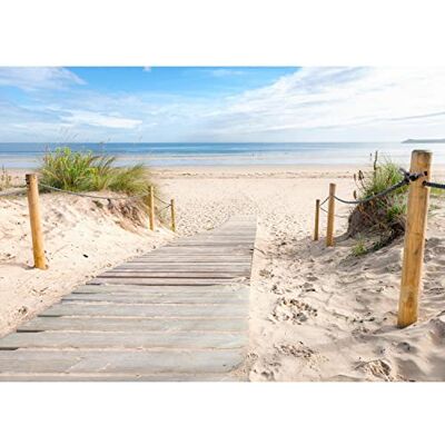 Papel de parede fotográfico praia e mar 352 x 250 cm lã papel de parede XXL moderna decoração de parede sala quarto escritório sala amarelado azul Papel de parede fotográfico praia e mar 352 x 250 cm lã papel de parede XXL moderna decoração de parede sala quarto escritório sala amarelado azul