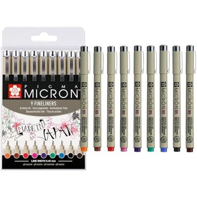 SAKURA Marcador de ponta fina PIGMA MICRON 05, estojo de 9 unidades SAKURA Marcador de ponta fina PIGMA MICRON 05, estojo de 9 unidades