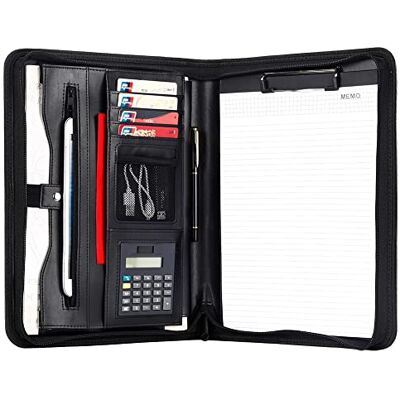 Leathario Pasta Organizadora de Conferências de Viagem Portfólio de Documentos A4 com Fecho de Cremallera com Painel de Escrita Calculadora Solar Leathario Pasta Organizadora de Conferências de Viagem Portfólio de Documentos A4 com Fecho de Cremallera com Painel de Escrita Calculadora Solar