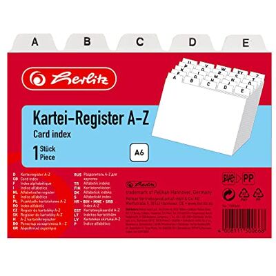 herlitz Porta-cartões de plástico A6 indizado de A-Z, cor branca herlitz Porta-cartões de plástico A6 indizado de A-Z, cor branca