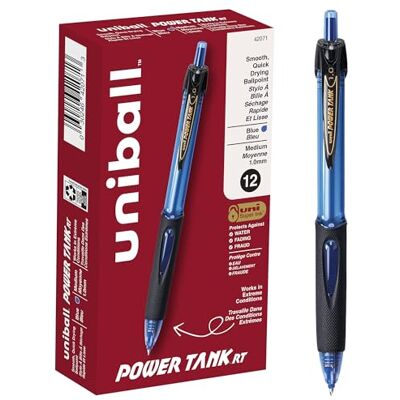 Uni-Ball Power Tank Canetas retráteis de ponta média, 1 mm, azul, embalagem de 12 Uni-Ball Power Tank Canetas retráteis de ponta média, 1 mm, azul, embalagem de 12