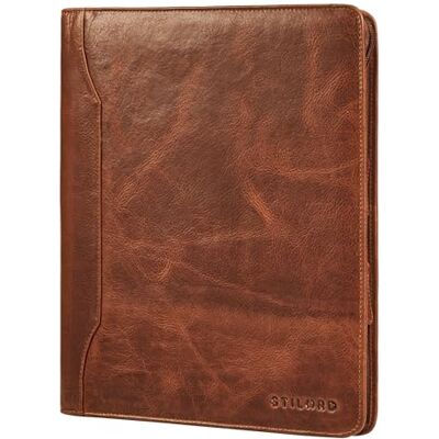 STILORD '' Elegante pasta de couro A4 porta-documentos com fecho de correr grande porta-documentos pele autêntica para tablet de 13 polegadas para escritório e reuniões, Kara Cognac, L STILORD '' Elegante pasta de couro A4 porta-documentos com fecho de correr grande porta-documentos pele autêntica para tablet de 13 polegadas para escritório e reuniões, Kara Cognac, L