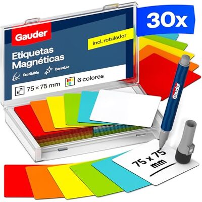 GAUDER Etiquetas magnéticas reutilizáveis, ímans para escrever para quadro branco, placa Kanban, frigorífico e muito mais, cartões magnéticos com marcador, 30 unidades, 75 x 75 mm Imanes para escribir y tarjetas magnéticas para pizarra blanca, tablero K GAUDER Etiquetas magnéticas reutilizáveis, ímans para escrever para quadro branco, placa Kanban, frigorífico e muito mais, cartões magnéticos com marcador, 30 unidades, 75 x 75 mm Imanes para escribir y tarjetas magnéticas para pizarra blanca, tablero K
