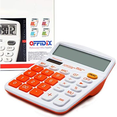 OFFIDIX Calculadora de mesa de escritório calculadora eletrónica de energia solar e de bateria dupla calculadora de ecrã LCD portátil de 12 dígitos grande laranja OFFIDIX Calculadora de mesa de escritório calculadora eletrónica de energia solar e de bateria dupla calculadora de ecrã LCD portátil de 12 dígitos grande laranja