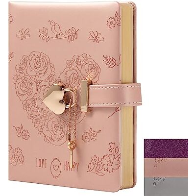 TIEFOSSI Diario con cerradura de corazón con llave, diario de piel sintética púrpura brillante, diario B6 para escribir, 144 hojas de papel forrado, regalo para niñas y mujeres (rosa flor) TIEFOSSI Diario con cerradura de corazón con llave, diario de piel sintética púrpura brillante, diario B6 para escribir, 144 hojas de papel forrado, regalo para niñas y mujeres (rosa flor)