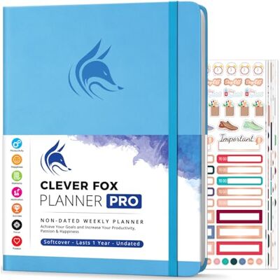 Clever Fox Planeador PRO Organizador pessoal de vida semanal e mensal para melhorar a produtividade, a gestão do tempo e alcançar os seus objetivos A4, sem datas 1 ano azul Clever Fox Planeador PRO Organizador pessoal de vida semanal e mensal para melhorar a produtividade, a gestão do tempo e alcançar os seus objetivos A4, sem datas 1 ano azul