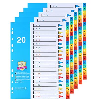 DONGLI 5 unidades divisores de arquivos A4, número A-Z Separadores de arquivo com 11 furos e pestanas multicoloridas para o escritório doméstico DONGLI 5 unidades divisores de arquivos A4, número A-Z Separadores de arquivo com 11 furos e pestanas multicoloridas para o escritório doméstico