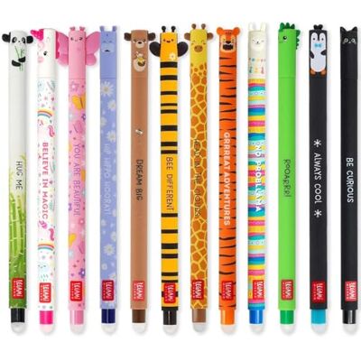 Legami Conjunto de 12 canetas de gel apagáveis com tinta termossensível, ponta de 0,7 mm, desenhos de animais Legami Conjunto de 12 canetas de gel apagáveis com tinta termossensível, ponta de 0,7 mm, desenhos de animais
