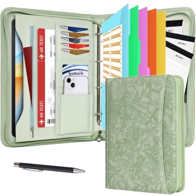 Leathario Pasta de conferências organizador pessoal de viagem portfólio de A4 documentos com fecho de correr com painel de escrita calculadora solar Leathario Pasta de conferências organizador pessoal de viagem portfólio de A4 documentos com fecho de correr com painel de escrita calculadora solar