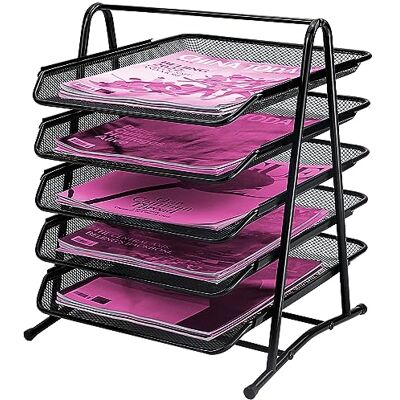 ideallife 5 Tier bandeja de papel organizador de secretária, bandeja de secretária empilhável, estrutura de malha para documentos, papéis de uso em casa ou escritório com deslizantes em 5 níveis ideallife 5 Tier bandeja de papel organizador de secretária, bandeja de secretária empilhável, estrutura de malha para documentos, papéis de uso em casa ou escritório com deslizantes em 5 níveis