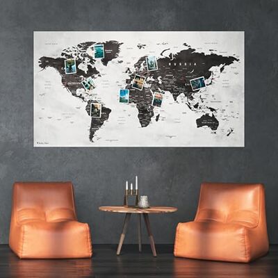 ITCHY FEET Mapa-múndi XXL como quadro de avisos, pin destinos de viagem e férias, mapa mundial de elegante forro polar em cinzento, 130 x 70 cm, incluindo 20 alfinetes de bandeira ITCHY FEET Mapa-múndi XXL como quadro de avisos, pin destinos de viagem e férias, mapa mundial de elegante forro polar em cinzento, 130 x 70 cm, incluindo 20 alfinetes de bandeira
