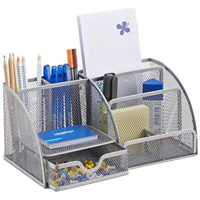 Relaxdays Organizador de mesa de malha com 6 compartimentos, metal, prateado, 12,5 x 27,5 x 14 cm Relaxdays Organizador de mesa de malha com 6 compartimentos, metal, prateado, 12,5 x 27,5 x 14 cm