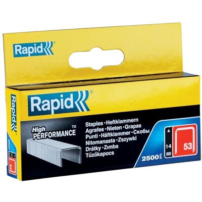Rapid Caixa de Agrafos para Têxtil Nº53 de Fio Fino de Aço Galvanizado, 6 mm – 2.500 Agrafos Rapid Caixa de Agrafos para Têxtil Nº53 de Fio Fino de Aço Galvanizado, 6 mm – 2.500 Agrafos