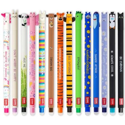 Legami Conjunto de 14 canetas de gel apagáveis com tinta de apagamento termossensível, de tinta e desenhos de barril, ponta de 0,7 mm, desenhos de animais Legami Conjunto de 14 canetas de gel apagáveis com tinta de apagamento termossensível, de tinta e desenhos de barril, ponta de 0,7 mm, desenhos de animais