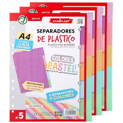 Starplast Pack de 15 separadores de pastel para pasta ou arquivo de 2 a 4 anéis, organizadores, polipropileno, índice, multi-perfuração, classificador, uso escolar ou de escritório. Starplast Pack de 15 separadores de pastel para pasta ou arquivo de 2 a 4 anéis, organizadores, polipropileno, índice, multi-perfuração, classificador, uso escolar ou de escritório.