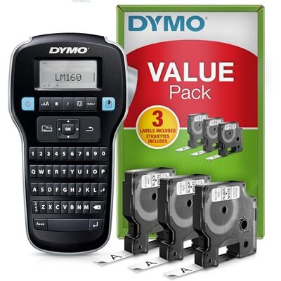 Dymo LabelManager 160 Kit de iniciação de etiquetadora Impressora de etiquetas portátil Com 3 rolos de fita de etiquetas D1 teclado QWERTY ideal para uso doméstico ou no escritório Dymo LabelManager 160 Kit de iniciação de etiquetadora Impressora de etiquetas portátil Com 3 rolos de fita de etiquetas D1 teclado QWERTY ideal para uso doméstico ou no escritório