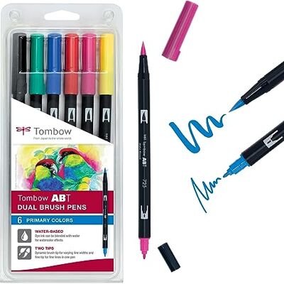 Tombow Conjunto de 6 marcadores de ponta dupla cores primárias Tombow Conjunto de 6 marcadores de ponta dupla cores primárias