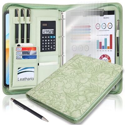 Leathario Portfólio em relevo de PU para homens e mulheres, pasta A4 dobrável para negócios, estudantes, médicos e professores, inclui 10 folhas Índice e caneta (verde) Leathario Portfólio em relevo de PU para homens e mulheres, pasta A4 dobrável para negócios, estudantes, médicos e professores, inclui 10 folhas Índice e caneta (verde)