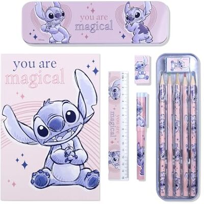 Disney Estojo infantil Lilo & Stitch com lápis de cor, material de arte, artigos de papelaria, conjunto de presente Disney Estojo infantil Lilo & Stitch com lápis de cor, material de arte, artigos de papelaria, conjunto de presente