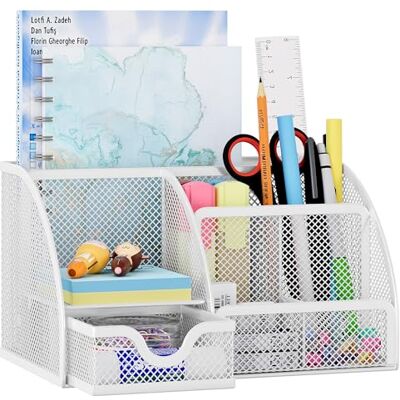 EasyPAG Organizador de Escritório de 7 Compartimentos em Metal com Malha, Porta-lápis, Suporte para Lápis, Armazenamento para Escritório, Branco EasyPAG Organizador de Escritório de 7 Compartimentos em Metal com Malha, Porta-lápis, Suporte para Lápis, Armazenamento para Escritório, Branco