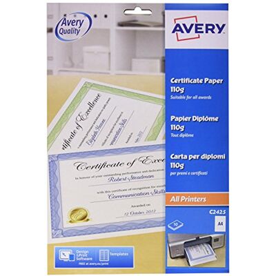 Avery Dennison Papel para diplomas e certificados (A4, algodão, 10 unidades), cor azul Avery Dennison Papel para diplomas e certificados (A4, algodão, 10 unidades), cor azul